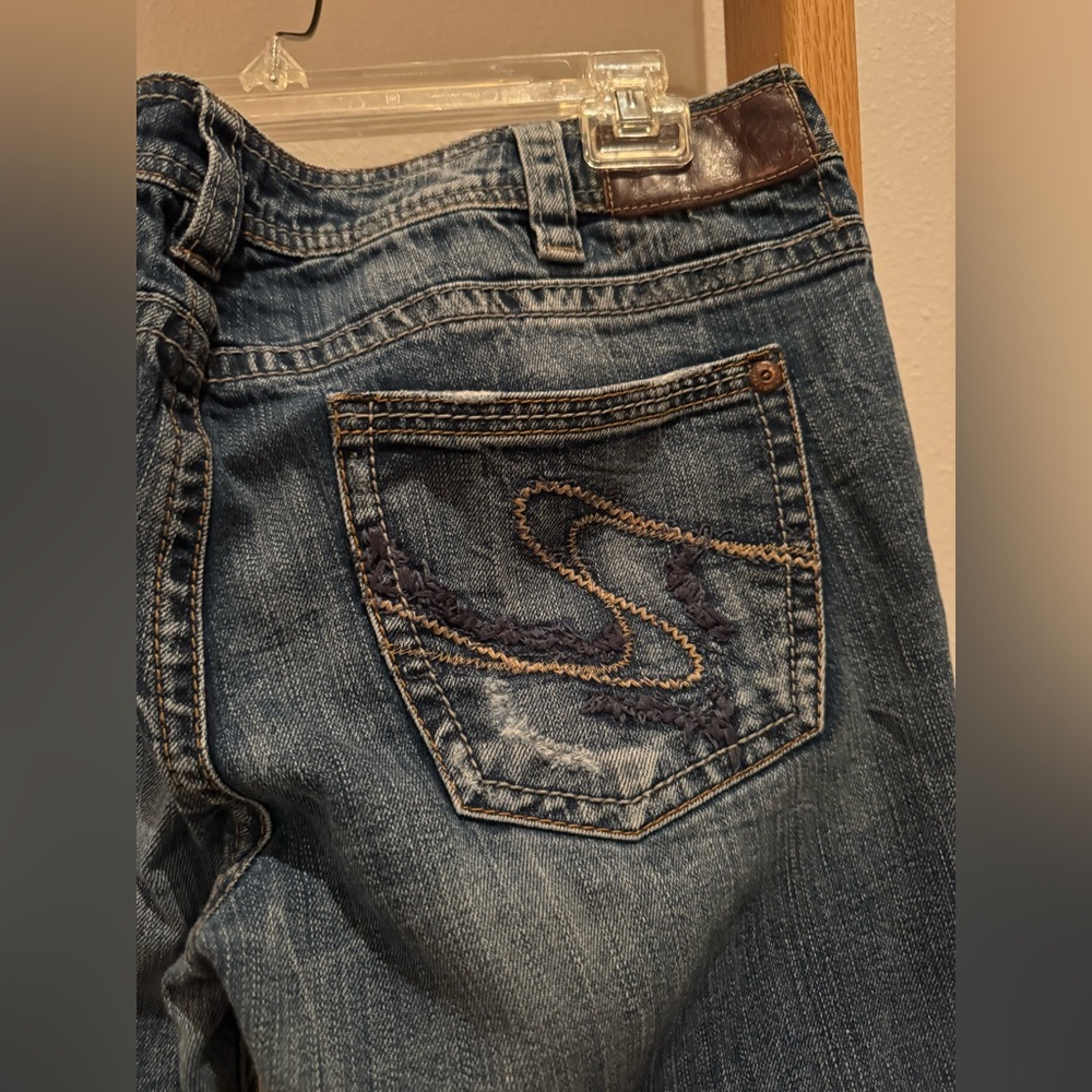 Tuesday Silver Jeans Dark Blue Distressed Straight/Flare Leg Women's Jeans - Picture 10 of 13